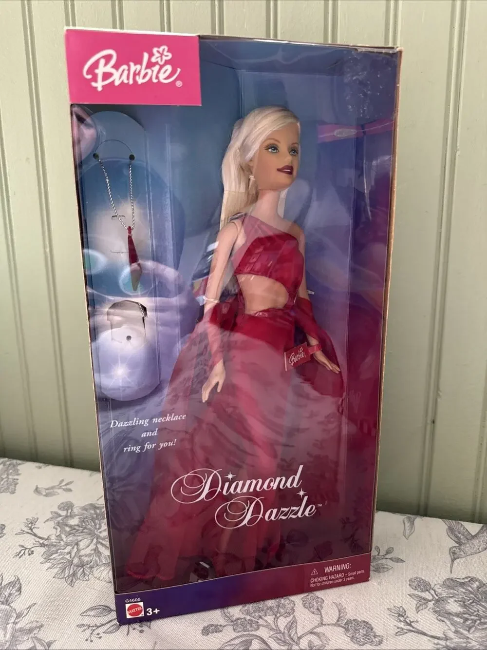 Vintage 2004 Barbie Diamond Dazzle New Blonde Ring Necklace Mattel